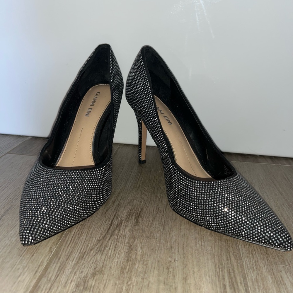 Gianni Bini Sampras Black Crystal-Embellished Pointed Toe Pumps